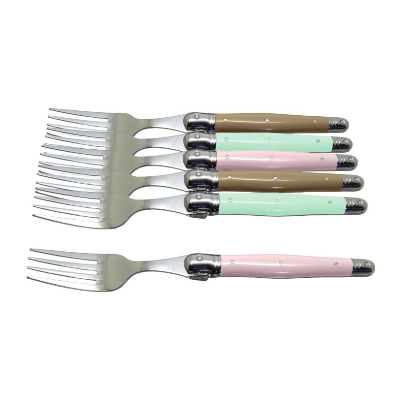 Box of 6 traditional Laguiole forks - Californian beach tones