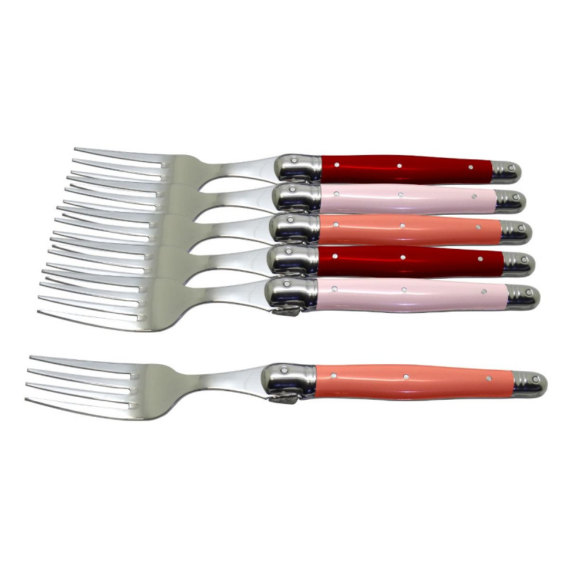 Set of 6 traditional Laguiole forks - Romantic hues