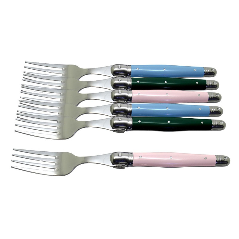 Set of 6 traditional Laguiole forks - Boreal forest hues