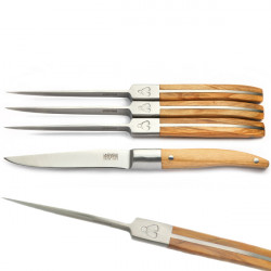 Set of 4 Steak Knives - Olive Wood - Laguiole Heritage
