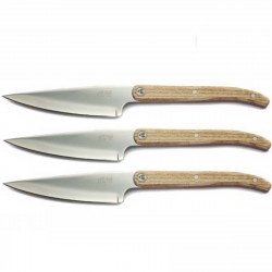 Set di 3 coltelli da bistecca Laguiole Heritage, manico in legno chiaro