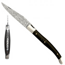 Laguiole ebony wood handle Damascus knife with leather case