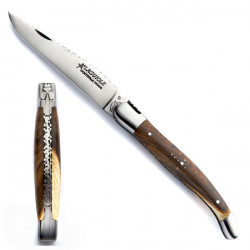 Laguiole pistachio wood handle, guilloched knife, leather case