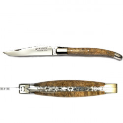 Laguiole Sammlermesser mit Griff aus Edelholz "Loupe d'Amboine", guilloché