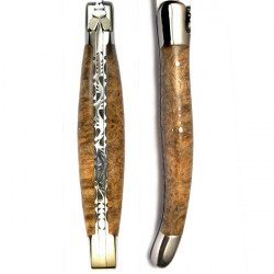 Laguiole Sammlermesser mit Griff aus Edelholz "Loupe d'Amboine", guilloché