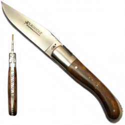 Laguiole amourette wood hunting knife, leather case