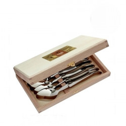 Laguiole boxed set of 6 solid polished stainless steel large spoons