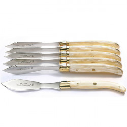 6 cuchillos de pescado Laguiole Excellence, mango de perlas (tono marfil).